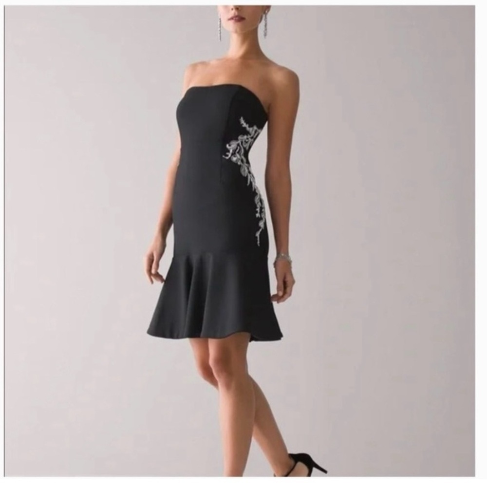 White‎ House Black Market Women's Beaded Strapless Flounce Dress Size 0 Prom